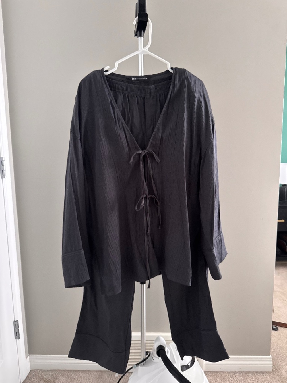 Satin blouse and trousers
